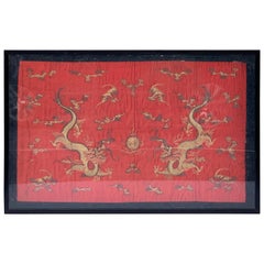 Chinese Export Dragon Motif Silk Embroidery 