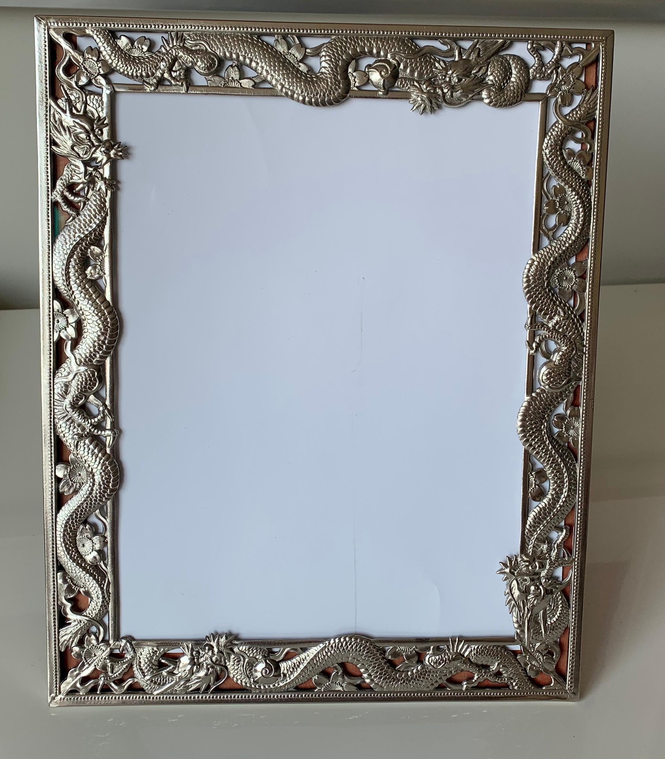 Chinese Export Dragon Motif Silver Picture Frame In Good Condition For Sale In Stamford, CT
