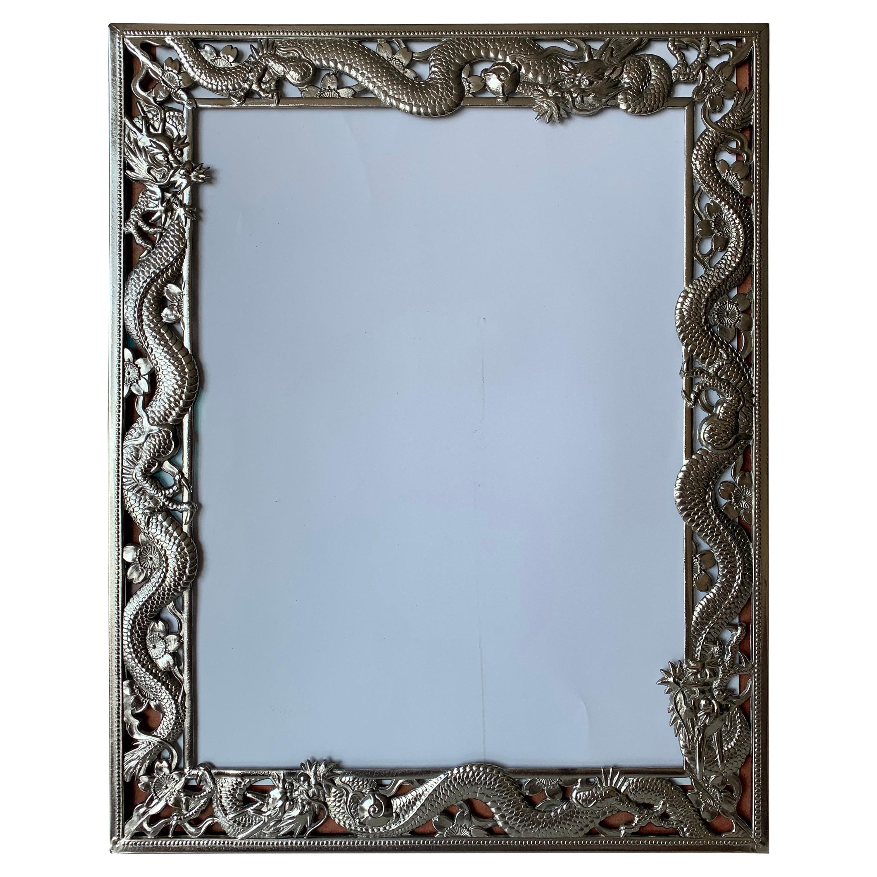 Chinese Export Dragon Motif Silver Picture Frame For Sale