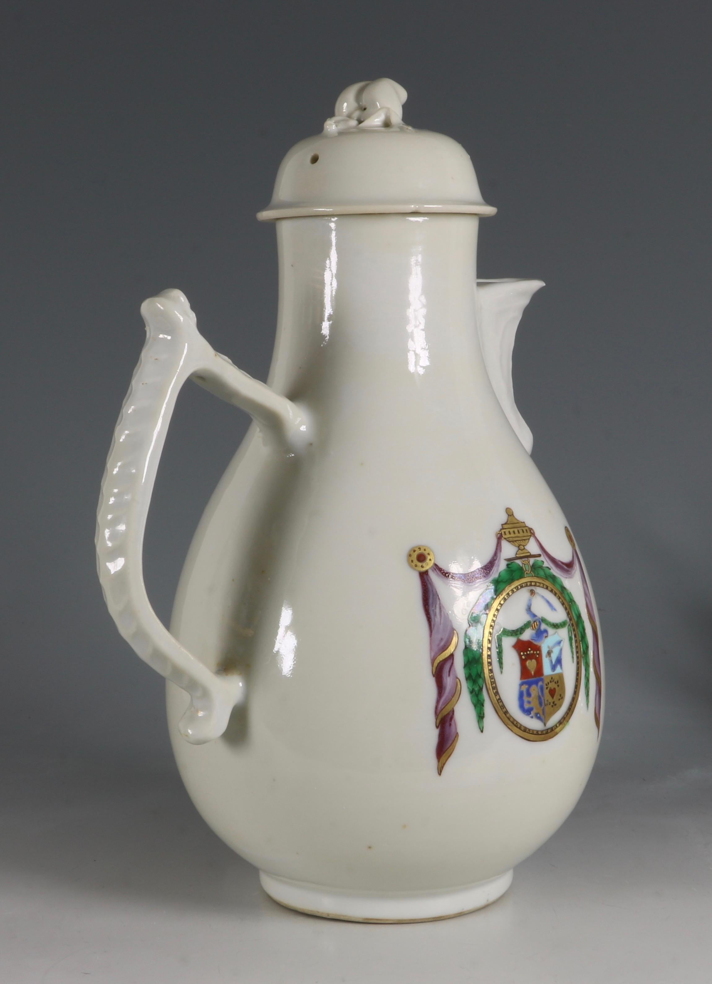 Late 18th Century Chinese Export Porcelain Dutch Market Armorial Coffee Pot, circa 1786 For Sale