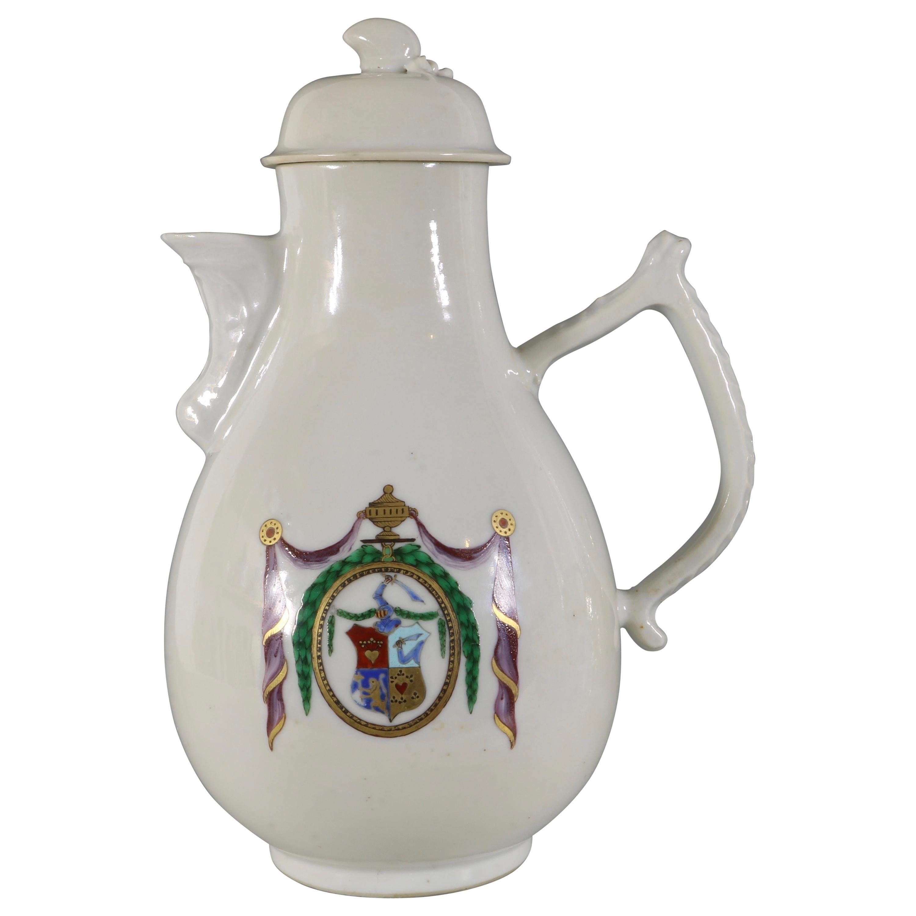 Chinese Export Porcelain Dutch Market Armorial Coffee Pot, circa 1786 For Sale
