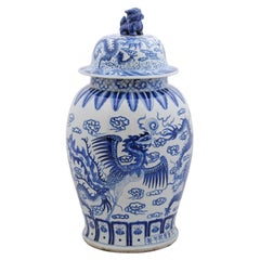 Chinese Export Early 20th Century Blue and White Porcelain Vase with Dragons