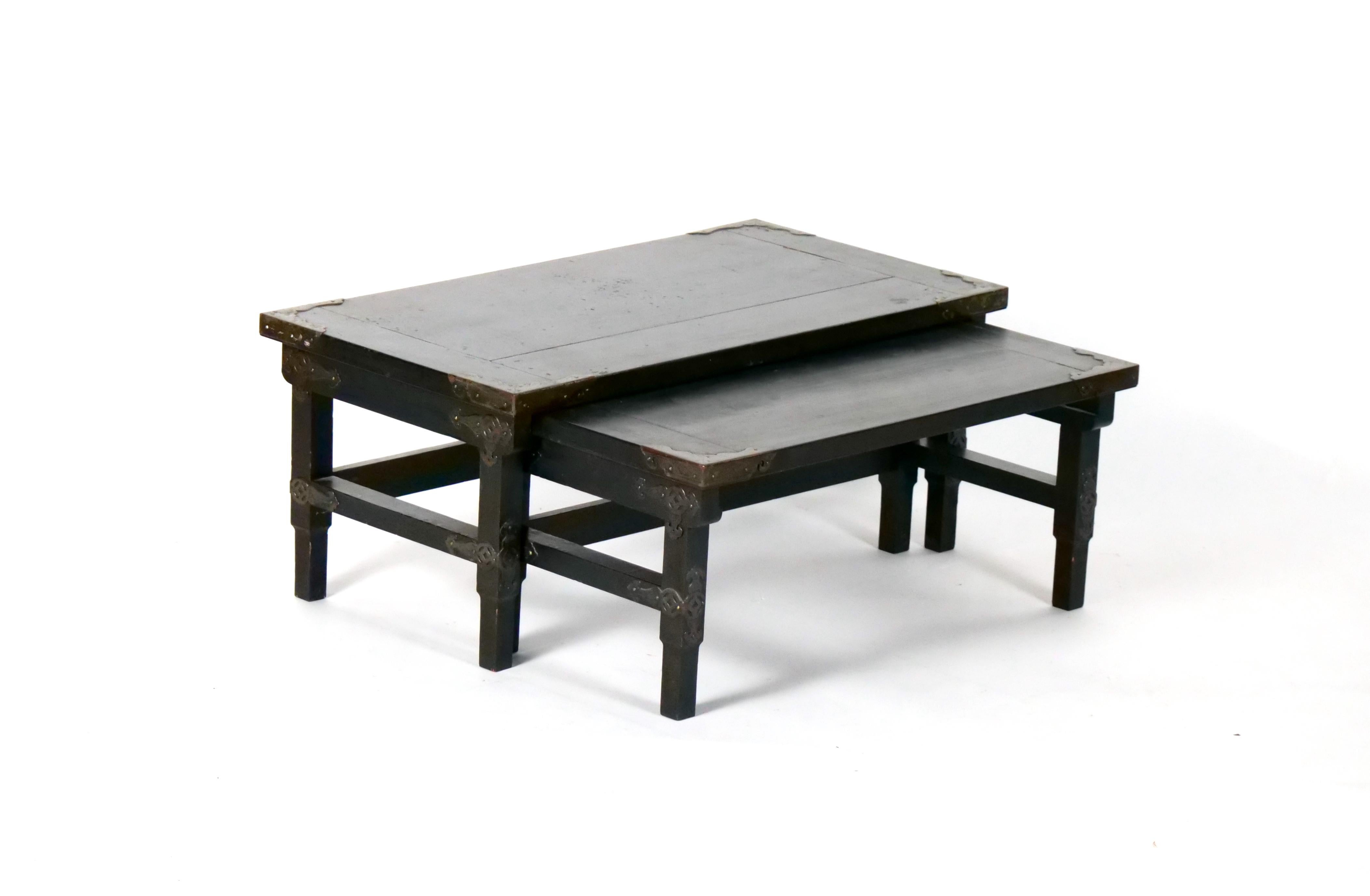 Hand-Carved Chinese Export Ebonized low Nesting Tables For Sale