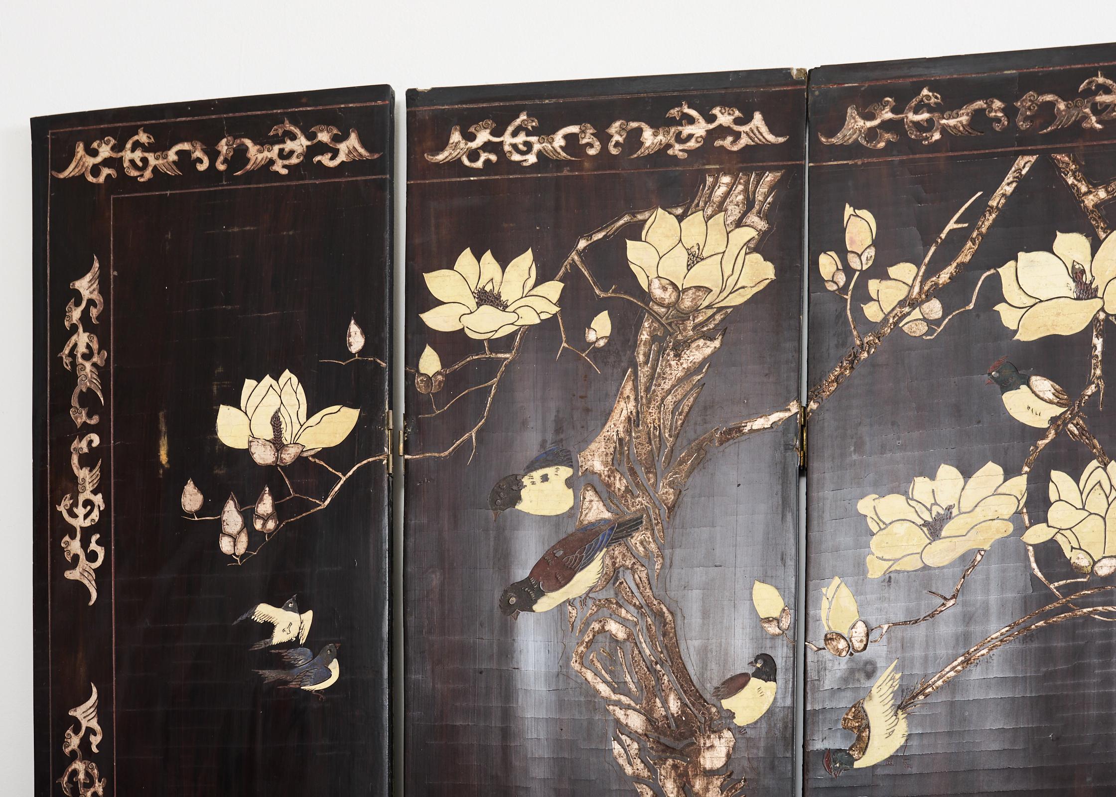 Chinese Export Eight Panel Coromandel Screen Bird Landscape 5