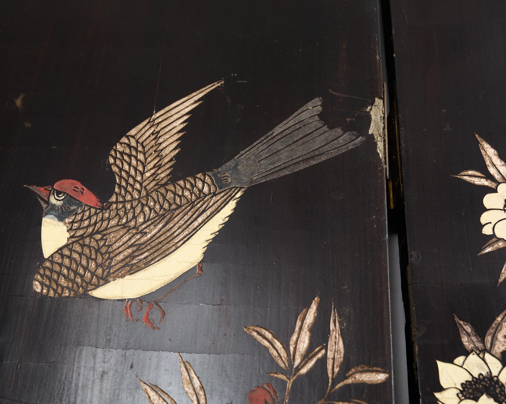Chinese Export Eight Panel Coromandel Screen Bird Landscape 7
