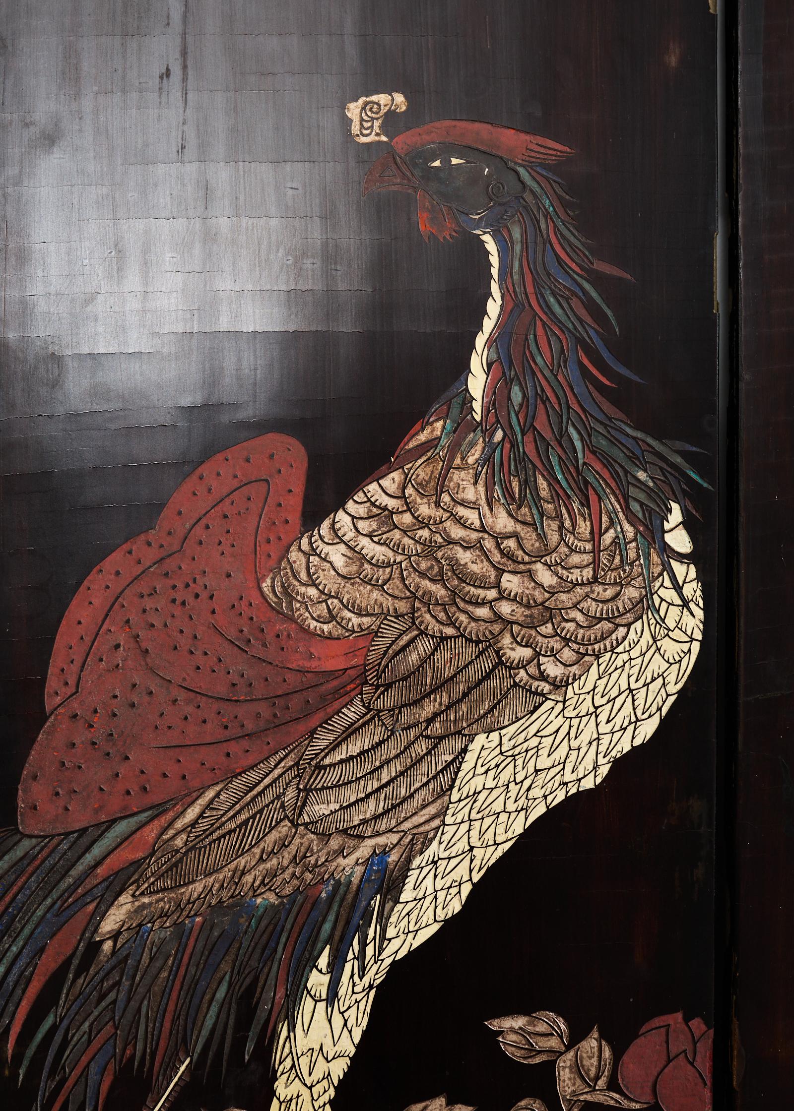 Chinese Export Eight Panel Coromandel Screen Bird Landscape 2