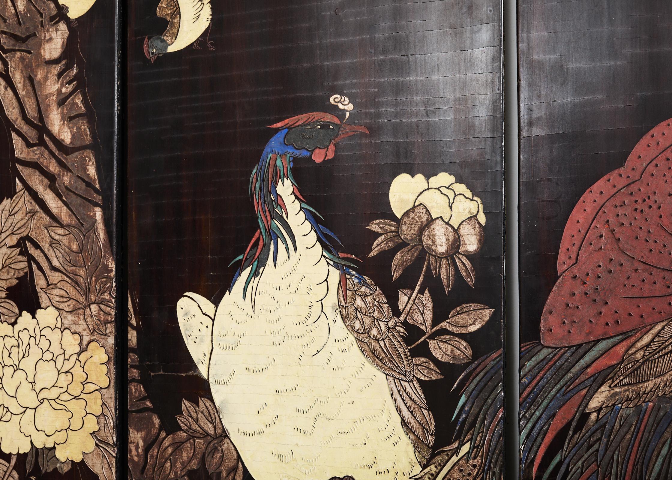 Chinese Export Eight Panel Coromandel Screen Bird Landscape 3