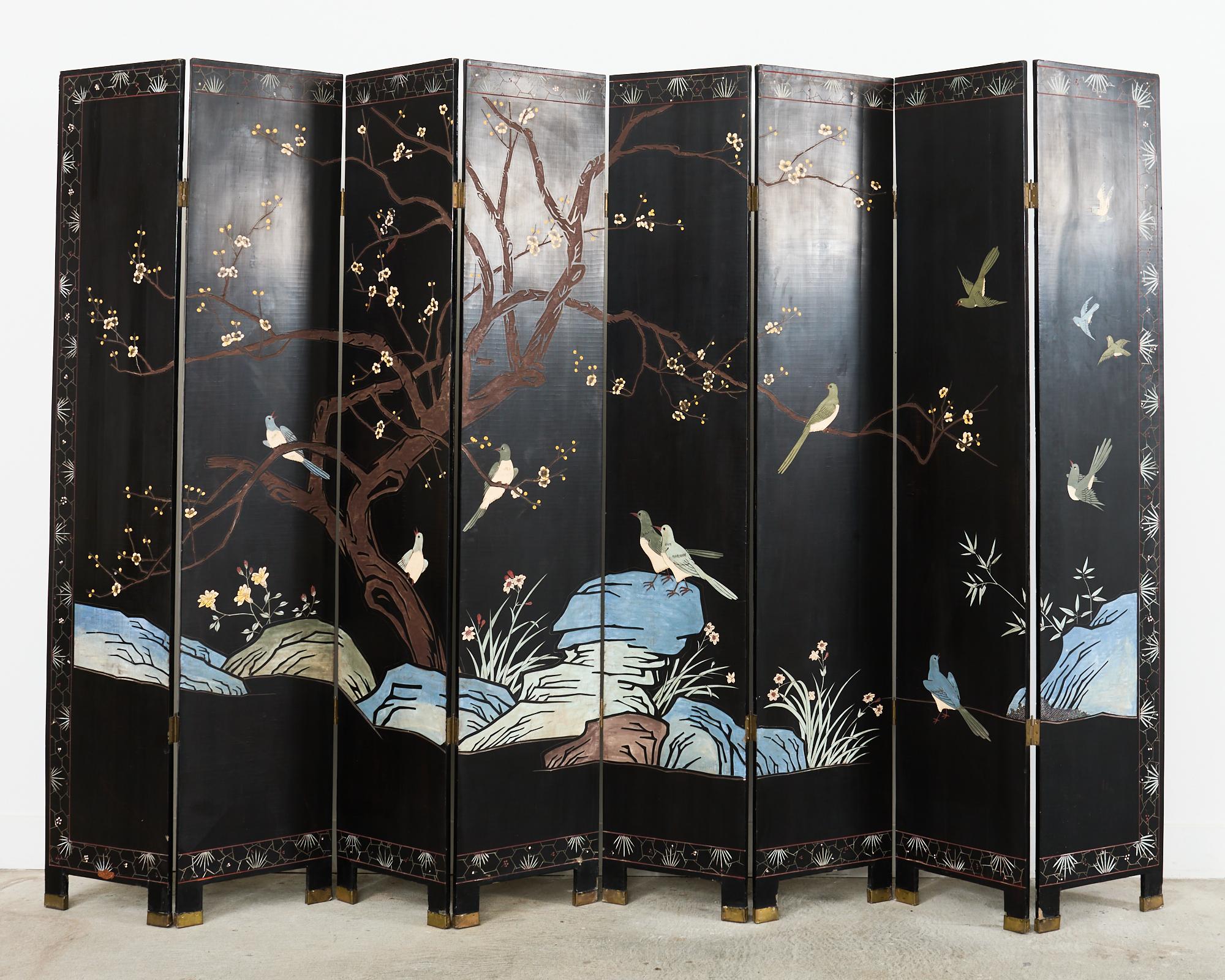Chinese Export Eight Panel Coromandel Screen Blue Mountain Pavilion For Sale 12