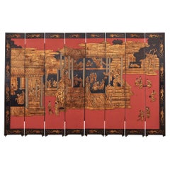 Chinese Export Eight Panel Coromandel Screen Gilt Imperial Palace