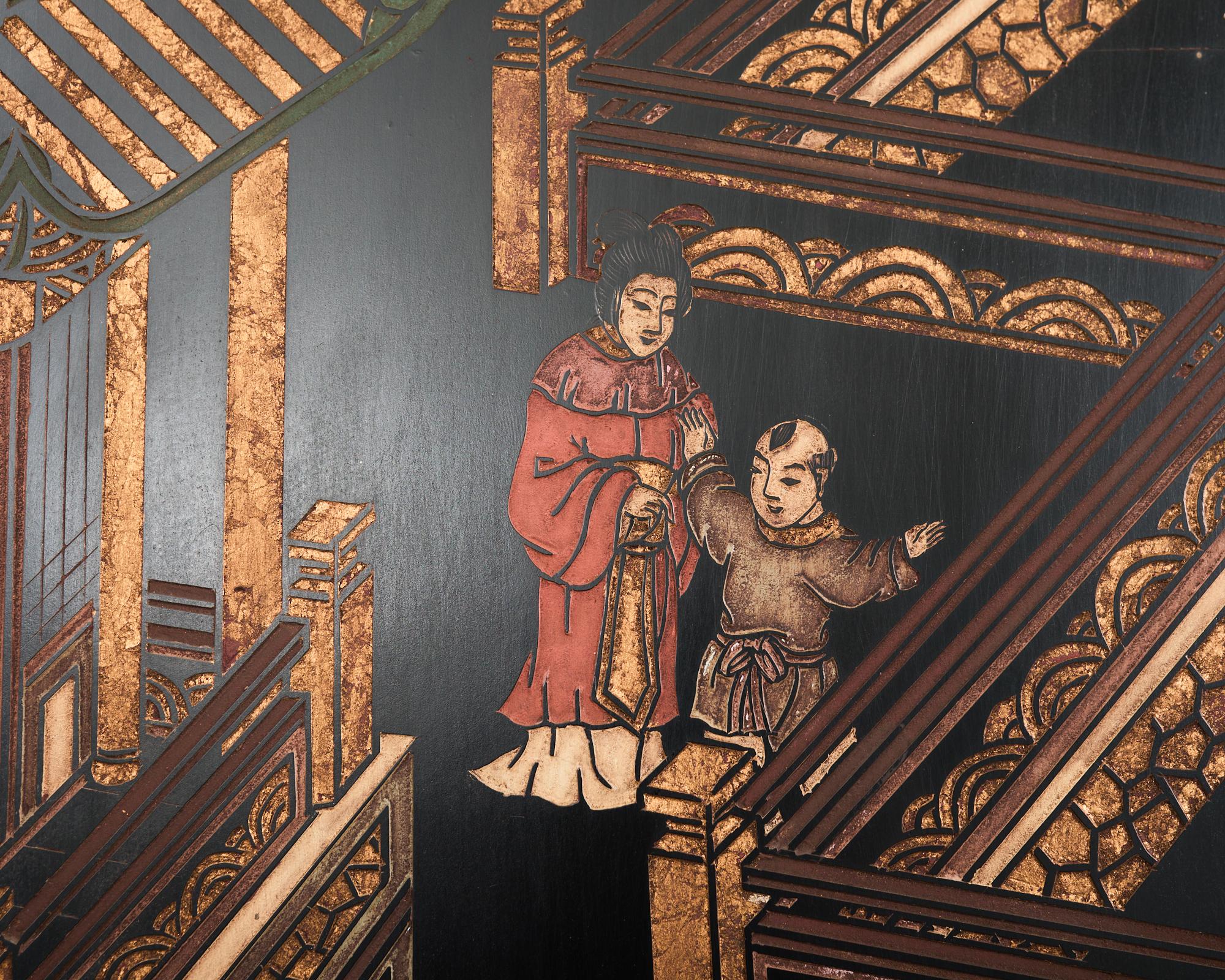 Paravent Coromandel de Han Palace d'exportation chinoise à huit panneaux 2