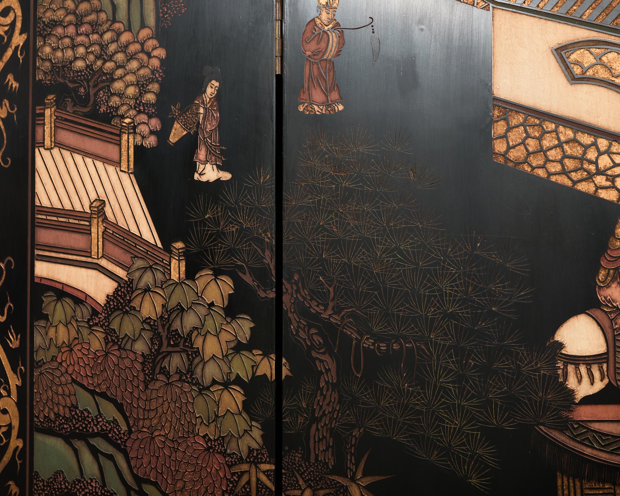 Paravent Coromandel de Han Palace d'exportation chinoise à huit panneaux 4