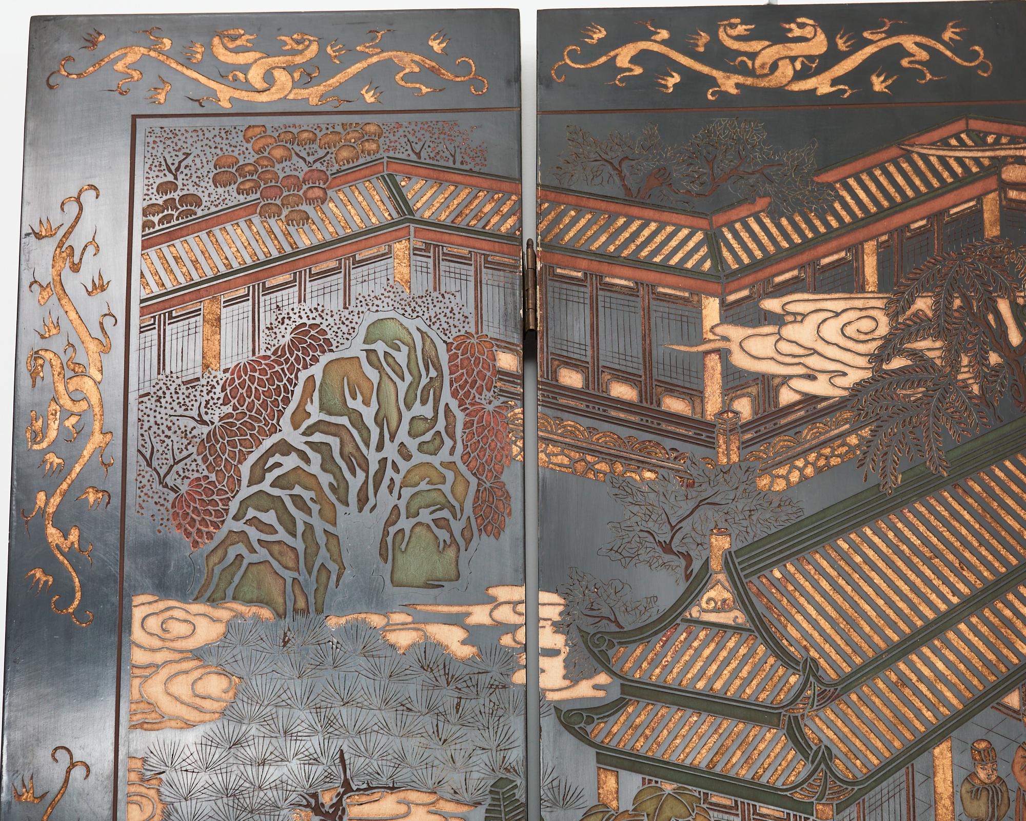 Paravent Coromandel de Han Palace d'exportation chinoise à huit panneaux 6