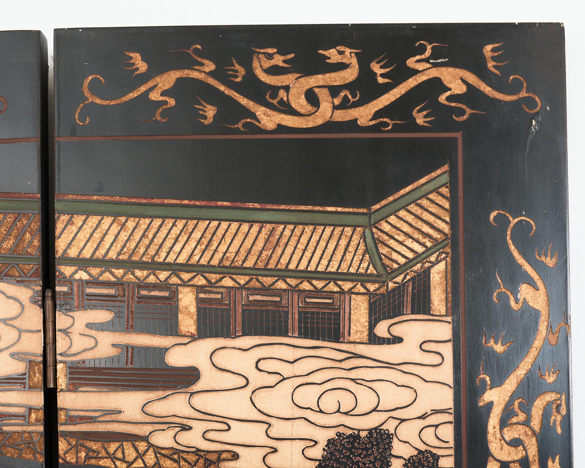 Paravent Coromandel de Han Palace d'exportation chinoise à huit panneaux 9