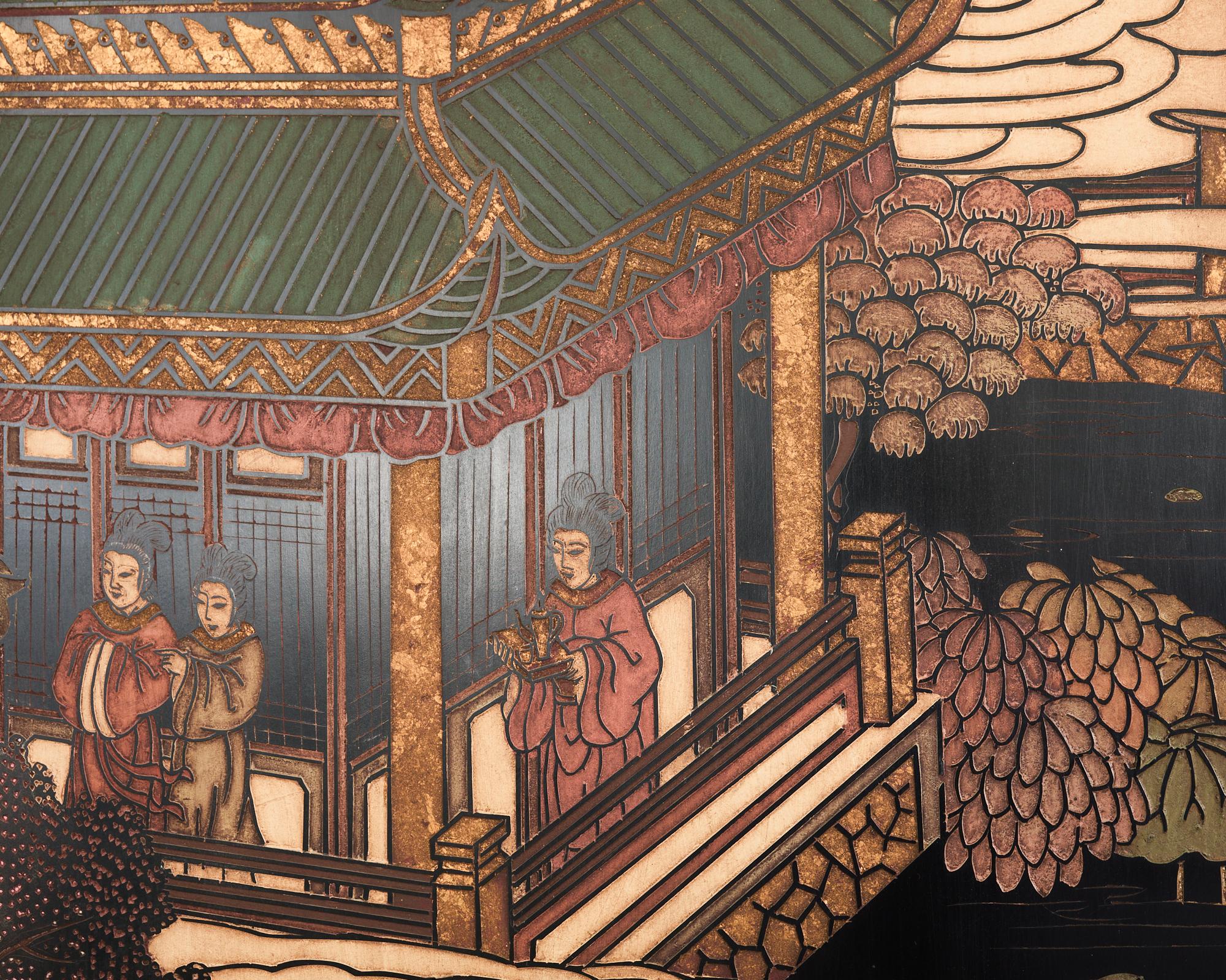 Paravent Coromandel de Han Palace d'exportation chinoise à huit panneaux 10