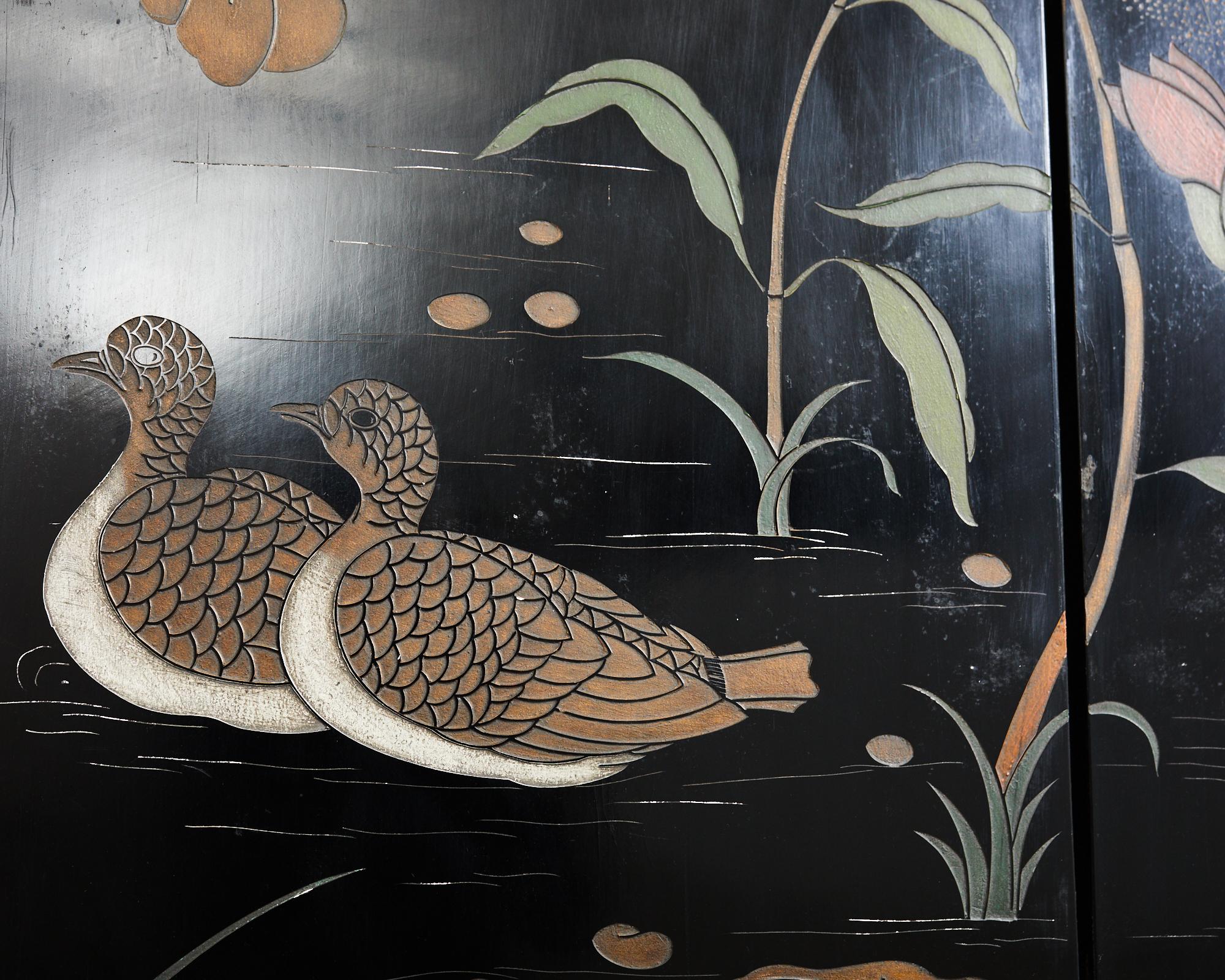 Chinese Export Eight Panel Coromandel Screen Lotus Blossoms  For Sale 7