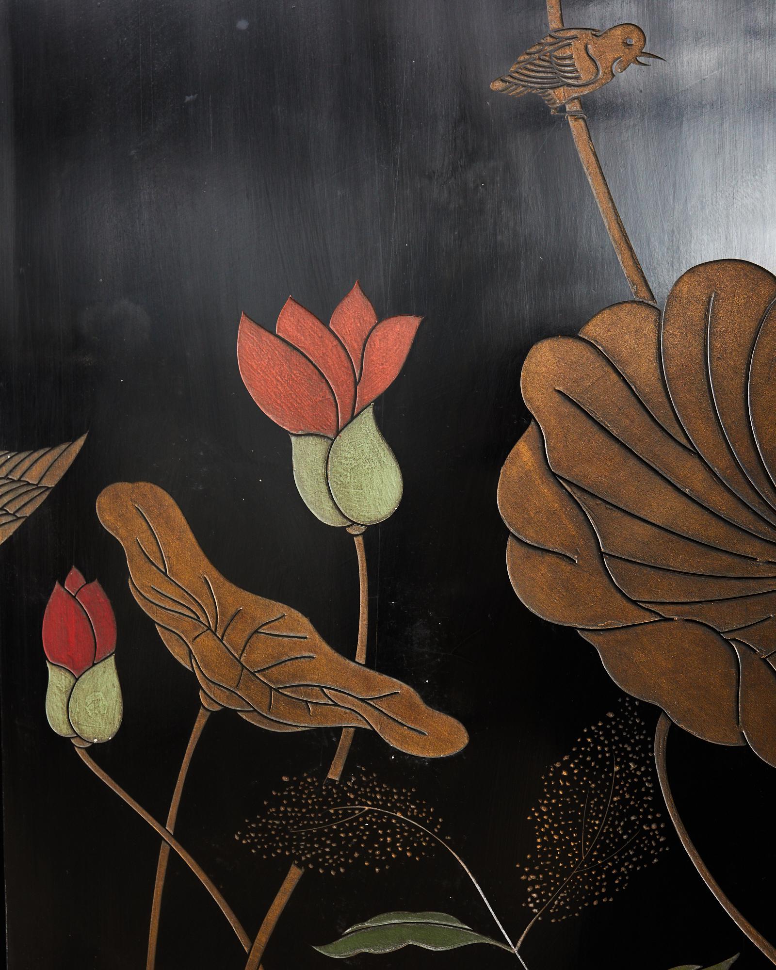 Écran Coromandel à huit panneaux, fleurs de lotus  en vente 8