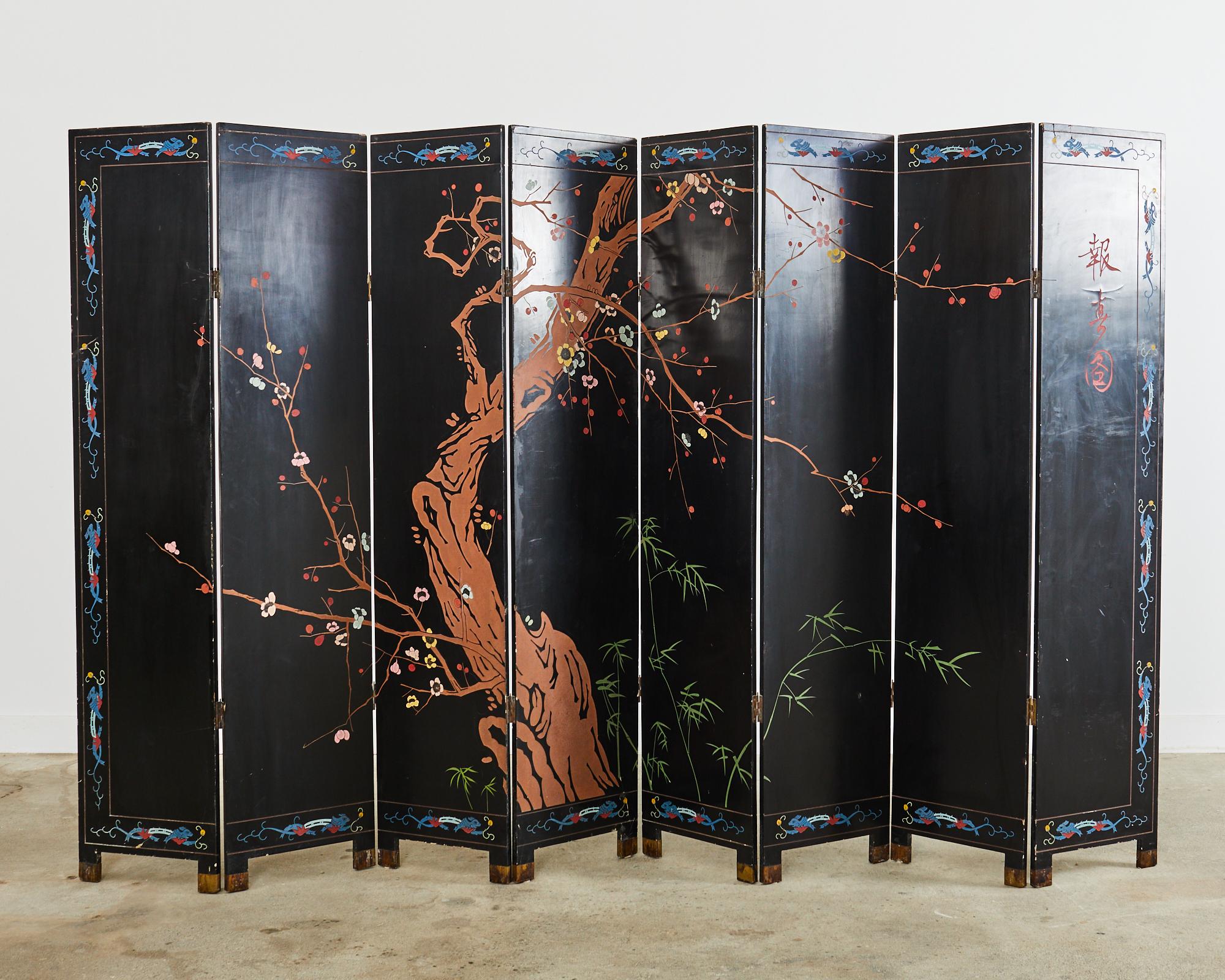 Chinese Export Eight Panel Coromandel Screen Lotus Blossoms  For Sale 13