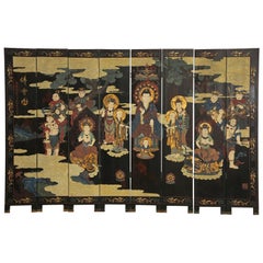 Chinese Export Eight Panel Coromandel Screen of Deities