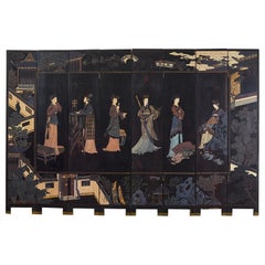 Chinese Export Eight Panel Coromandel Screen Six Beauties
