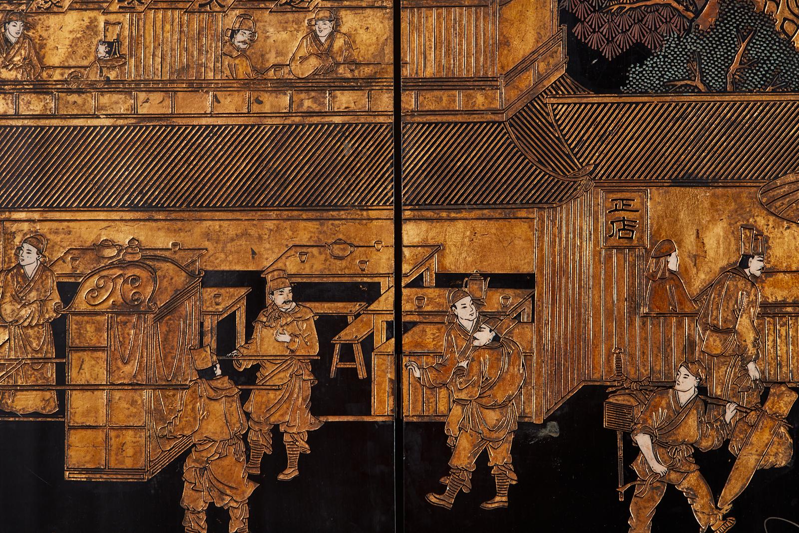 Chinese Export Eight-Panel Gilt Lacquered Coromandel Screen 14