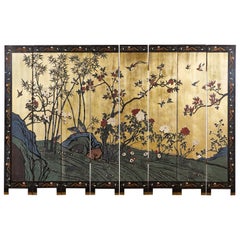 Chinese Export Eight Panel Gilt Lacquered Coromandel Screen
