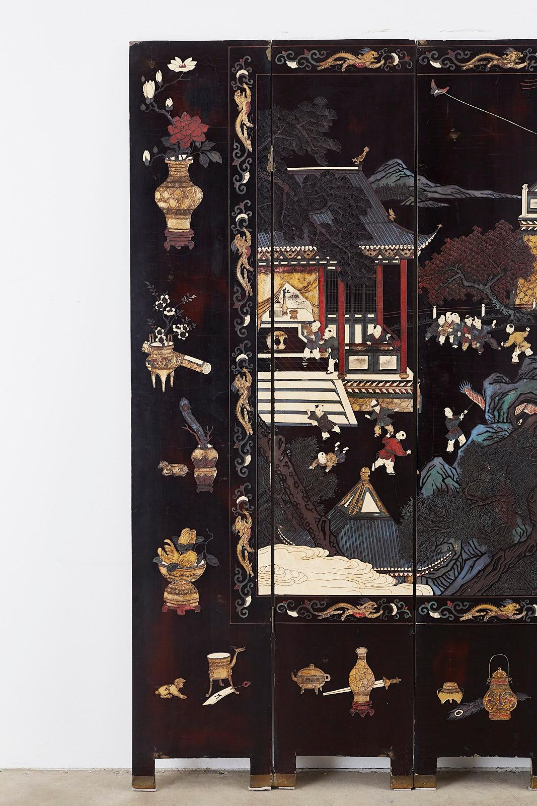 Hand-Crafted Chinese Export Eight-Panel Lacquer Coromandel Screen