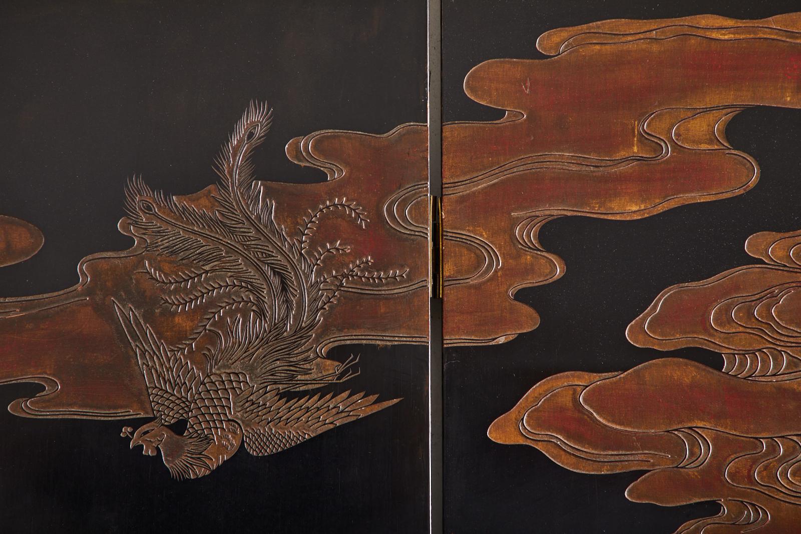 Chinese Export Eight Panel Lacquer Coromandel Screen of Xiwangmu 7