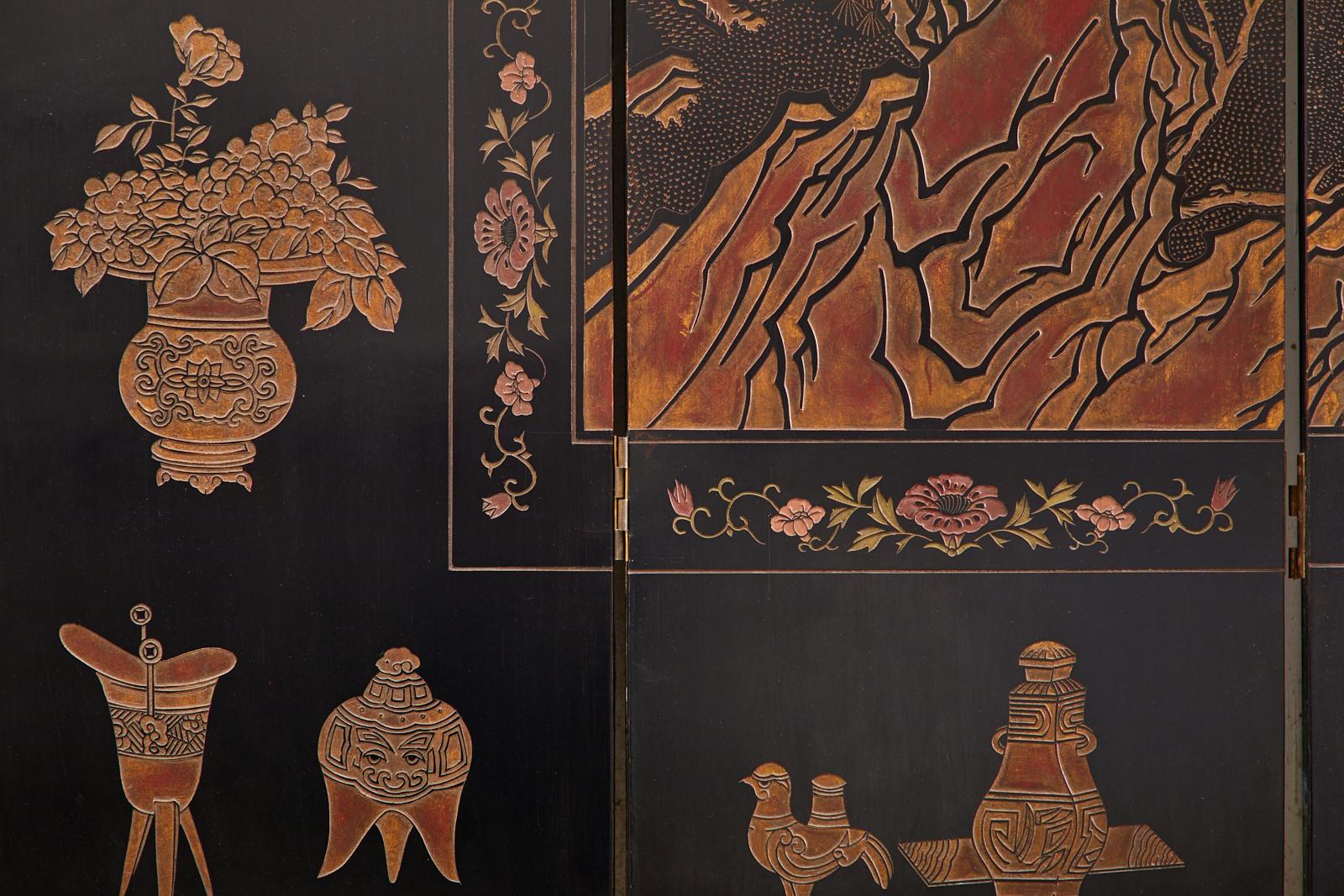 Chinese Export Eight Panel Lacquer Coromandel Screen of Xiwangmu 8