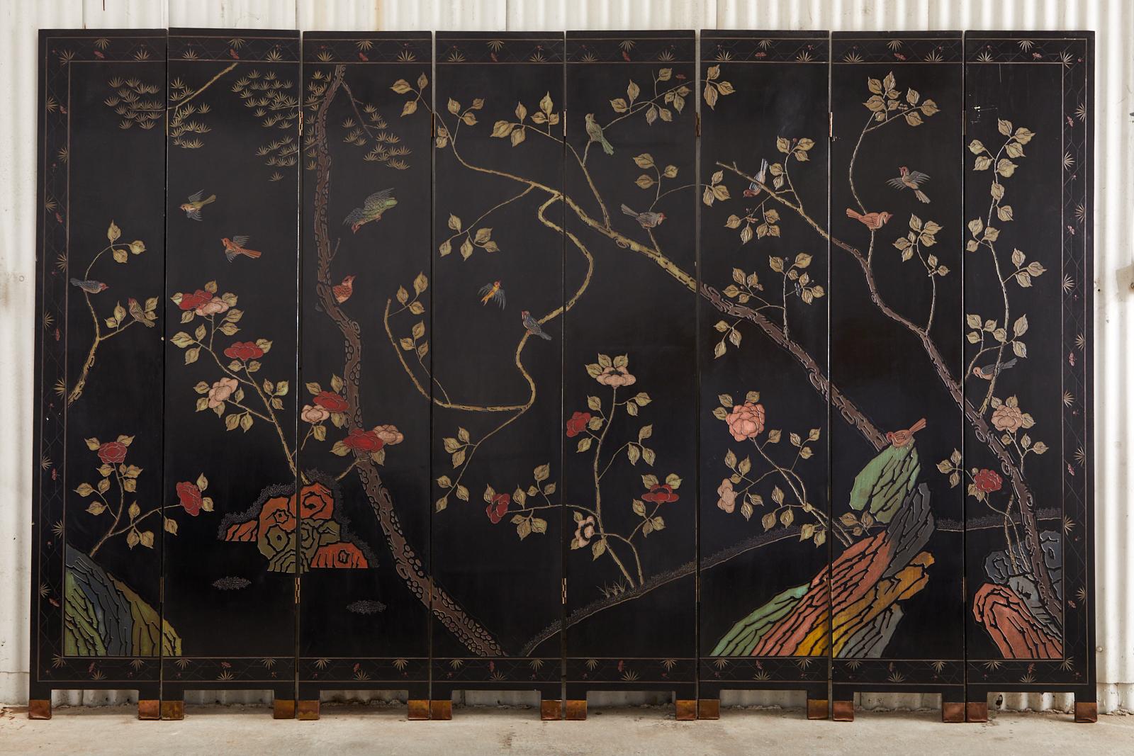 Chinese Export Eight Panel Lacquer Coromandel Screen of Xiwangmu 13