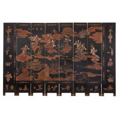 Chinese Export Eight Panel Lacquer Coromandel Screen of Xiwangmu