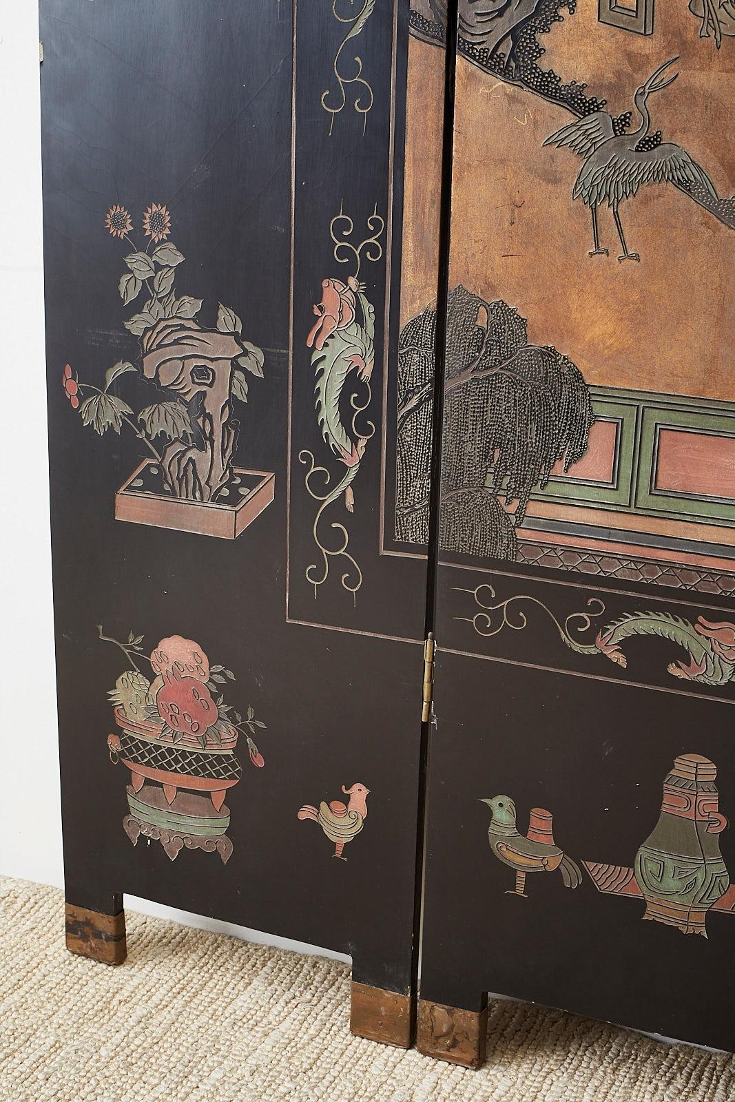 Chinese Export Eight-Panel Lacquer Gilt Coromandel Screen 11