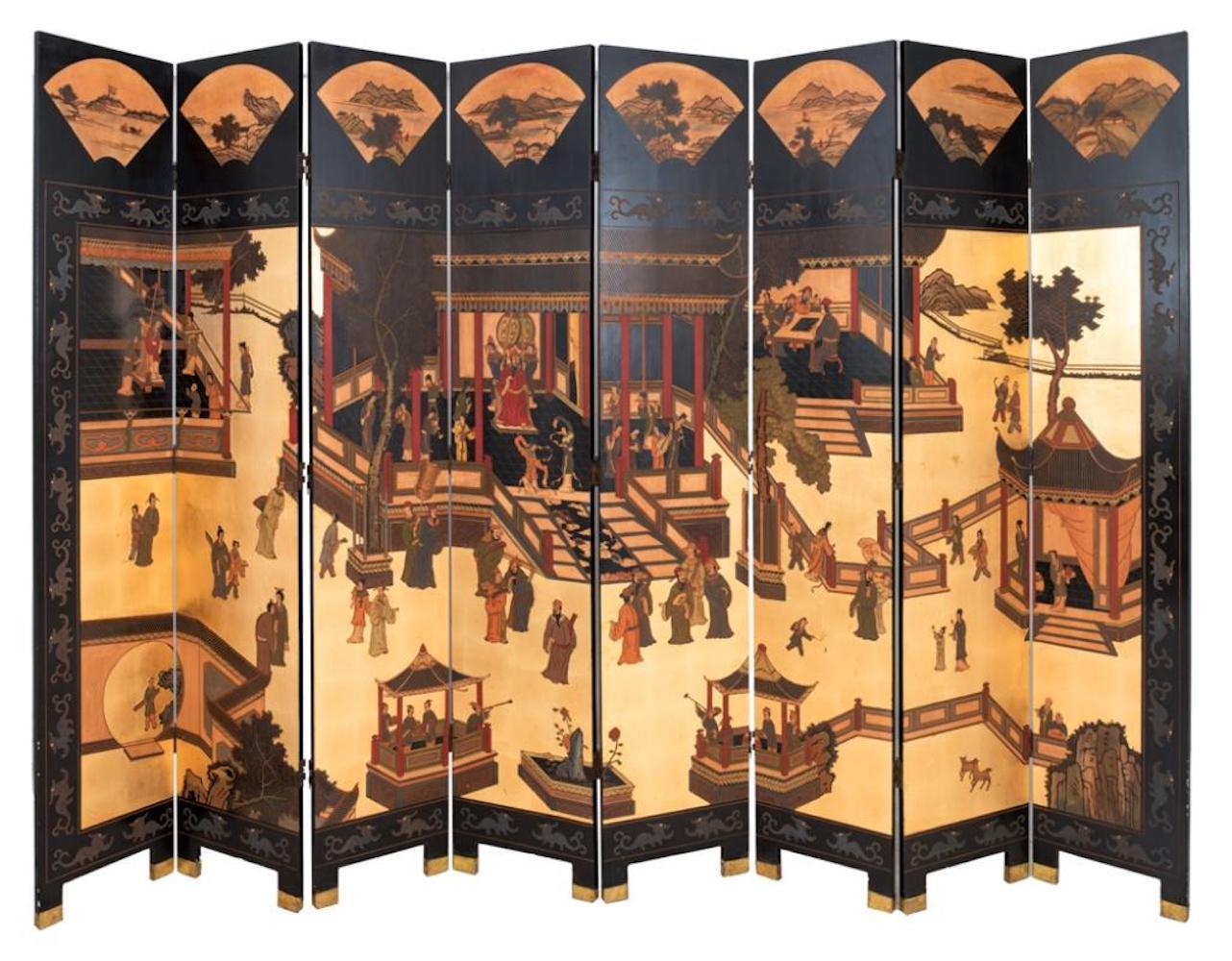 Chinese Export Eight-Panel Lacquered Coromandel Screen For Sale 8
