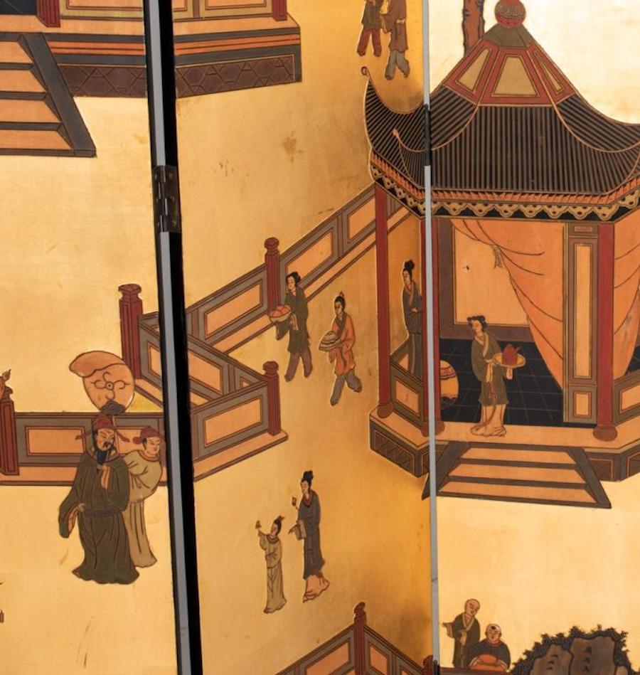 Chinesischer achtteiliger lackierter Coromandel-Raumteiler im Zustand „Gut“ im Angebot in Tarry Town, NY