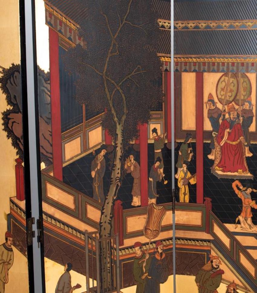 Chinese Export Eight-Panel Lacquered Coromandel Screen For Sale 2