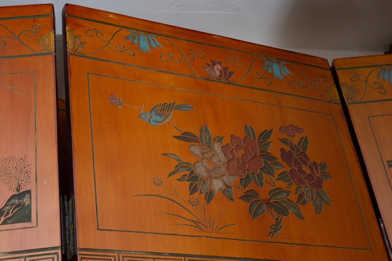 Lacquered Chinese Export Eight Panel Screen For Sale