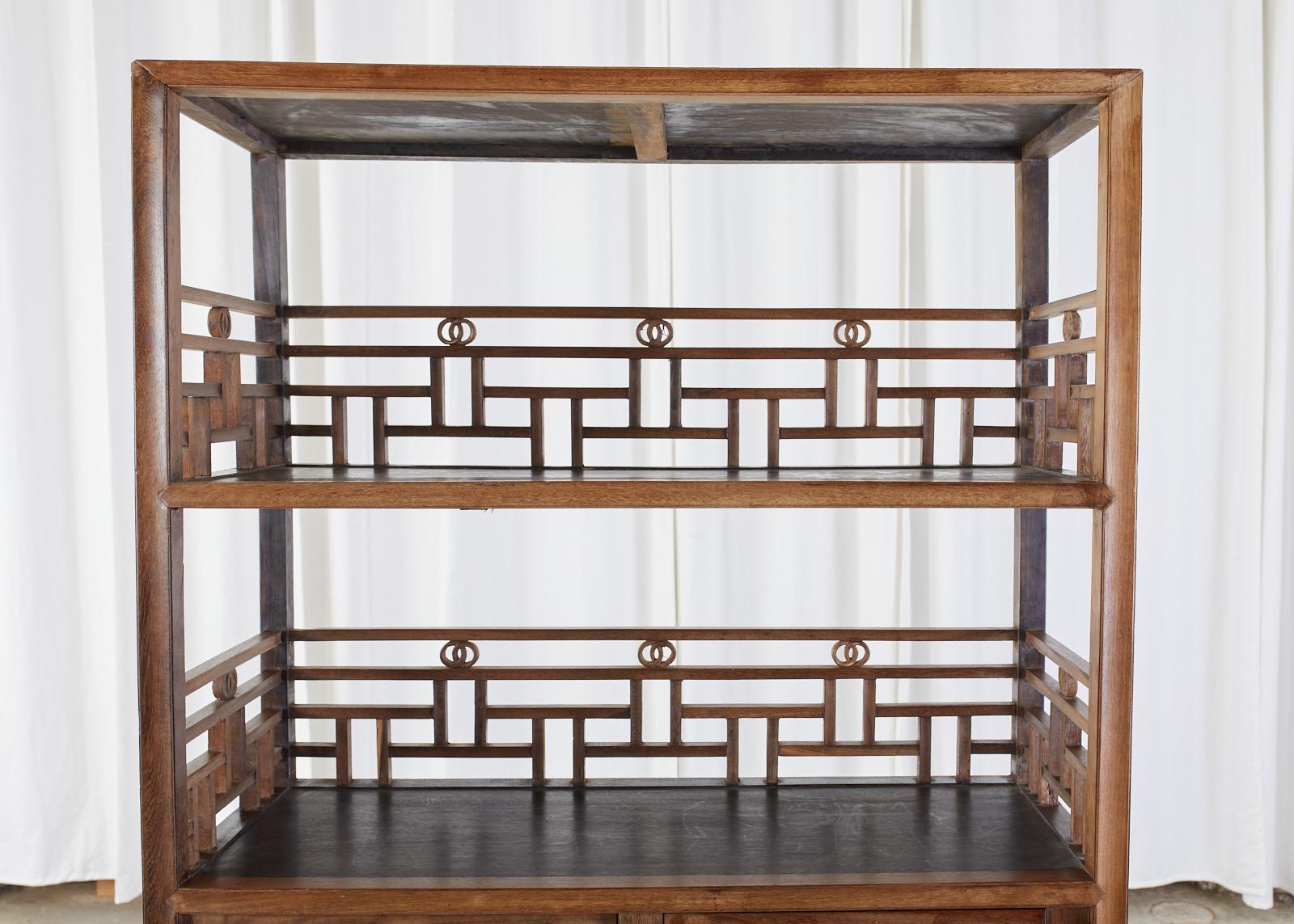 20th Century Chinese Export Elm Bookcase or Scholars Display Shelf Étagère