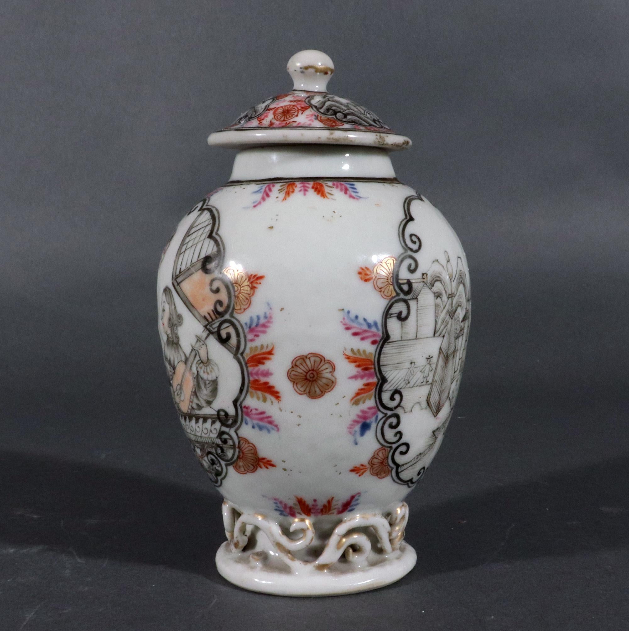 Chinese Export En Grisaille Teapoy with European Figures For Sale 2