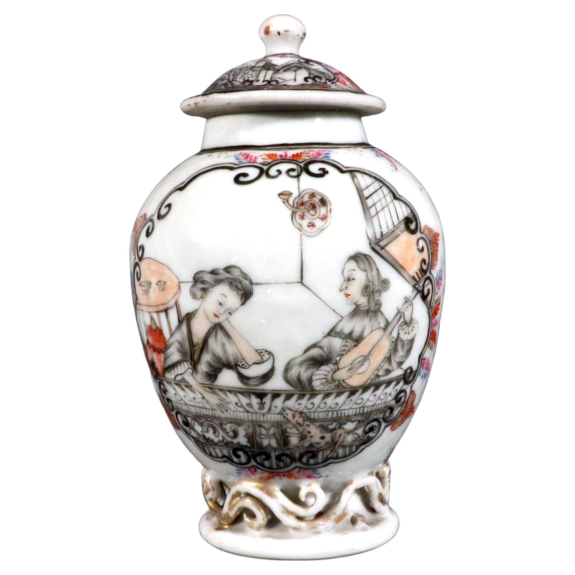 Chinese Export En Grisaille Teapoy with European Figures