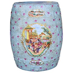 Vintage Chinese Export Famille Rose and Chintz Style Garden Seat / Side Table