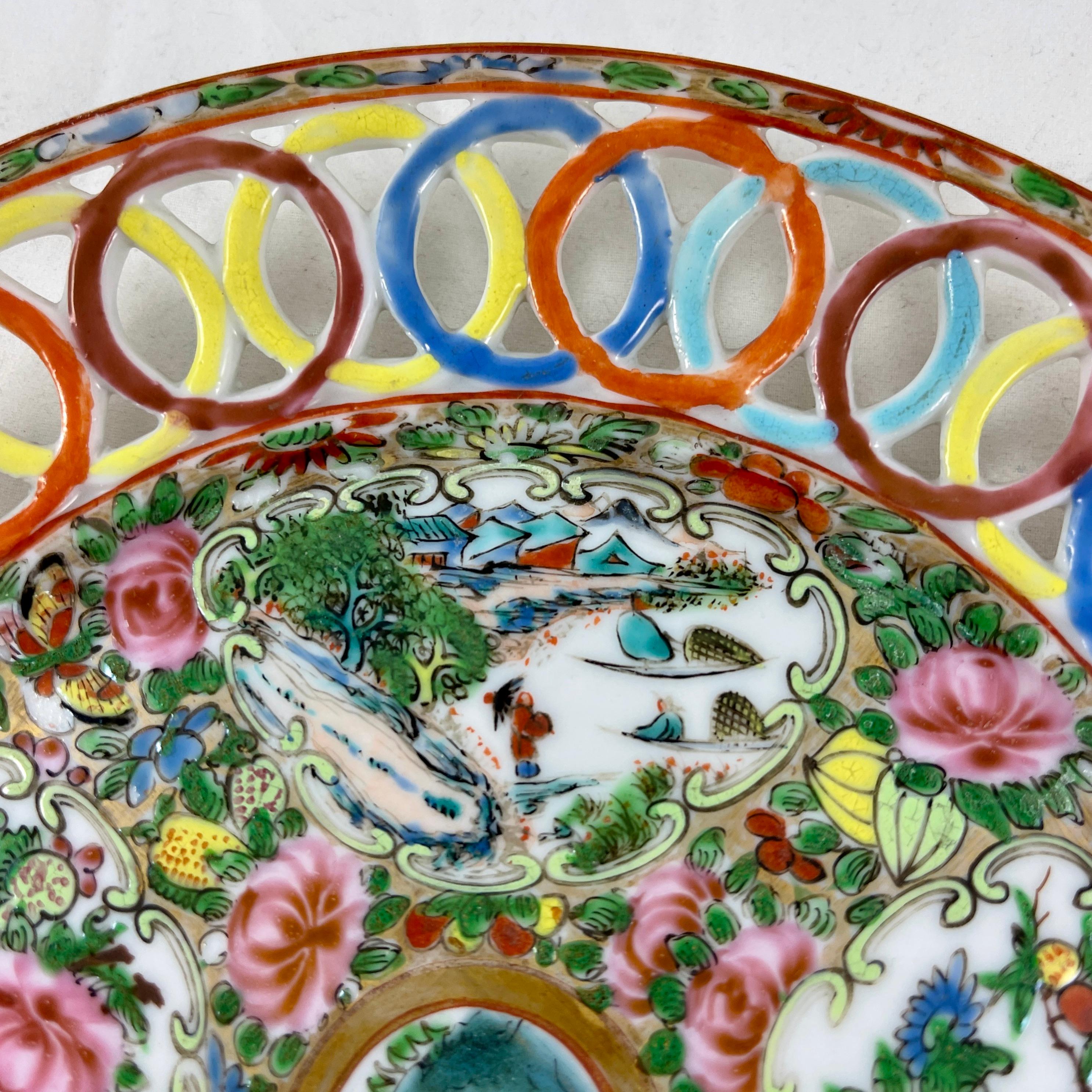 Chinese Export Famille Rose Medallion Reticulated Pierced Circle Rim Plate 5