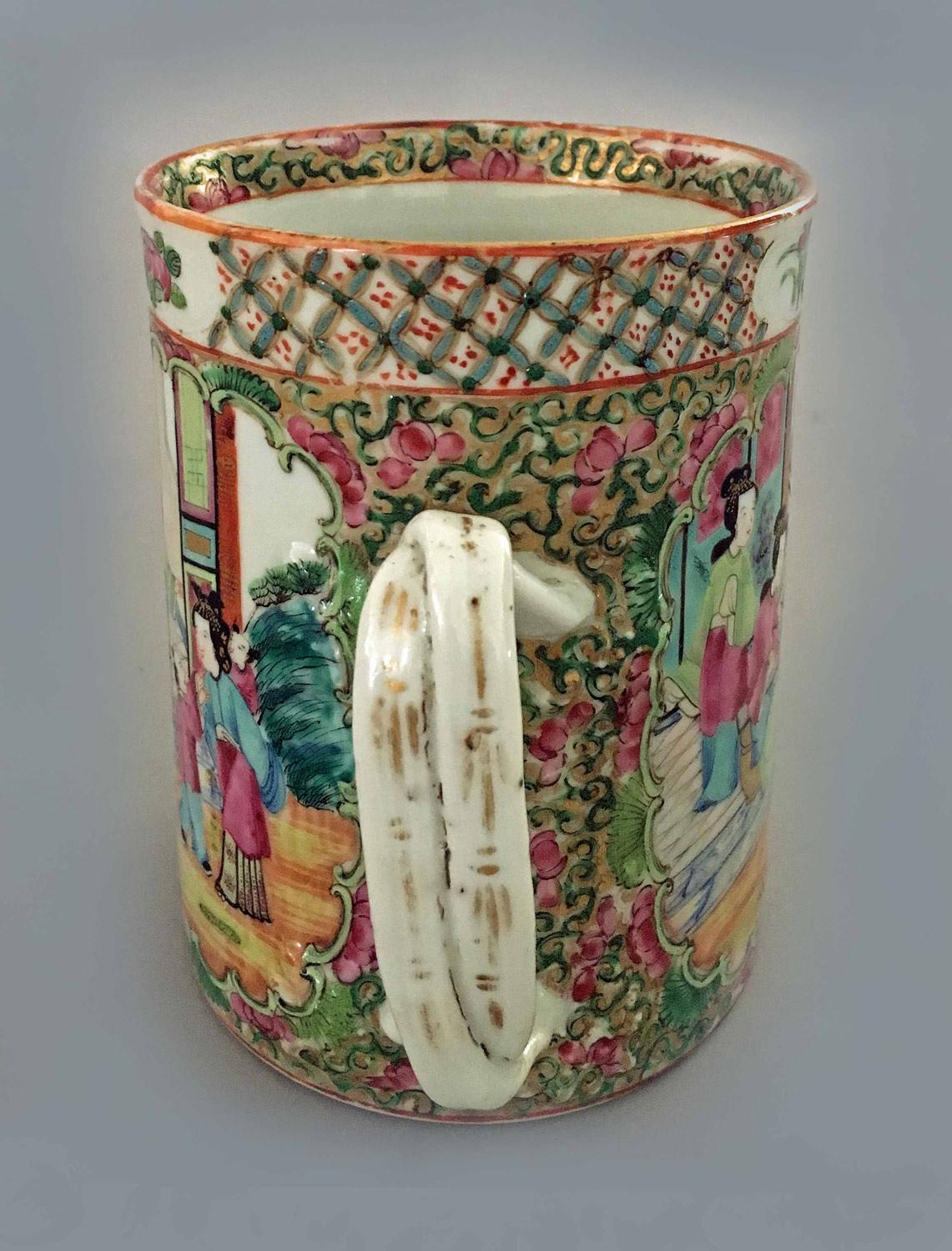 Porcelain Chinese Export Famille Rose Mug, circa 1850 For Sale