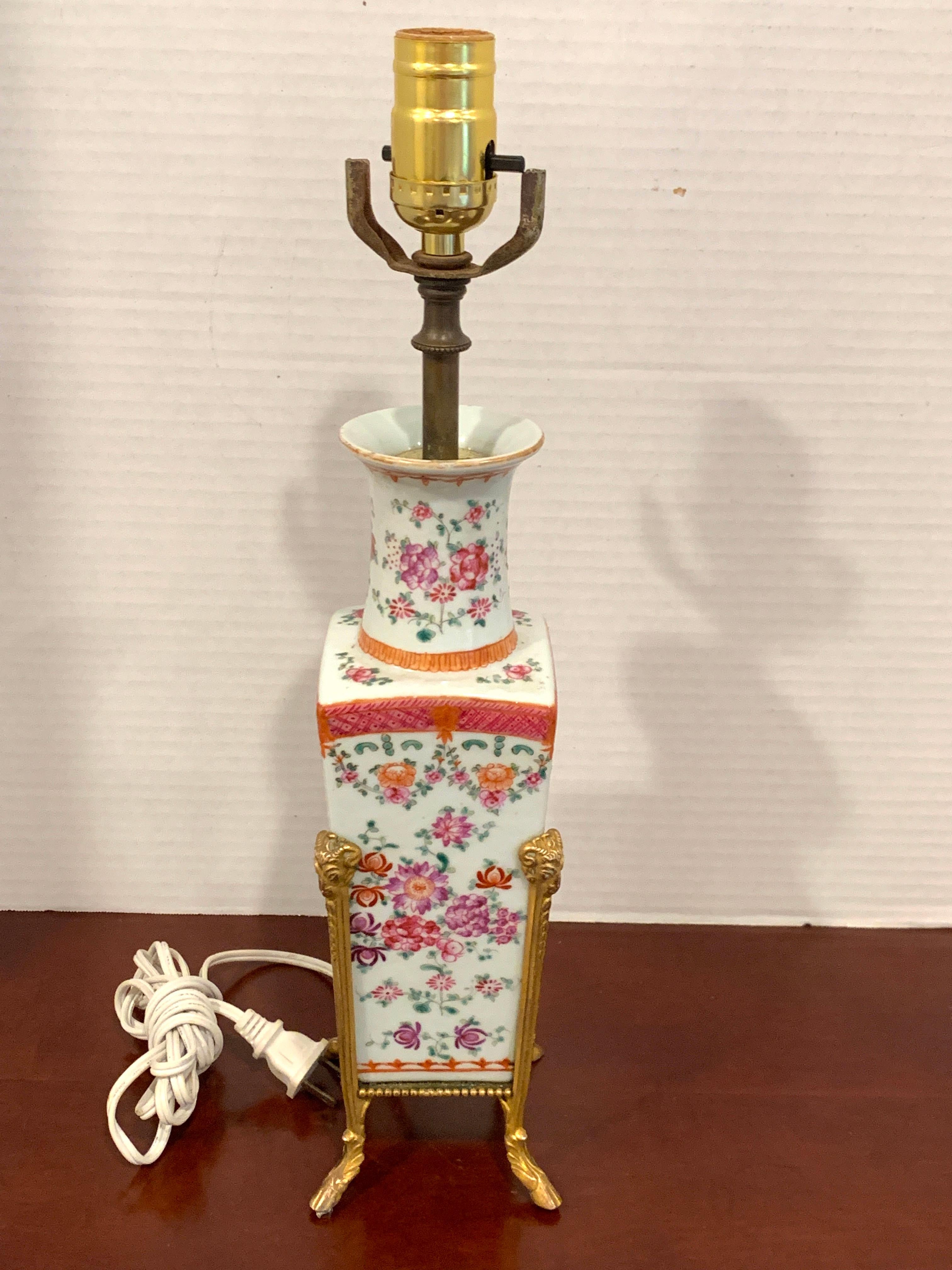 Chinese Export Famille Rose Ormolu Mounted Vase, Now as a Lamp 6