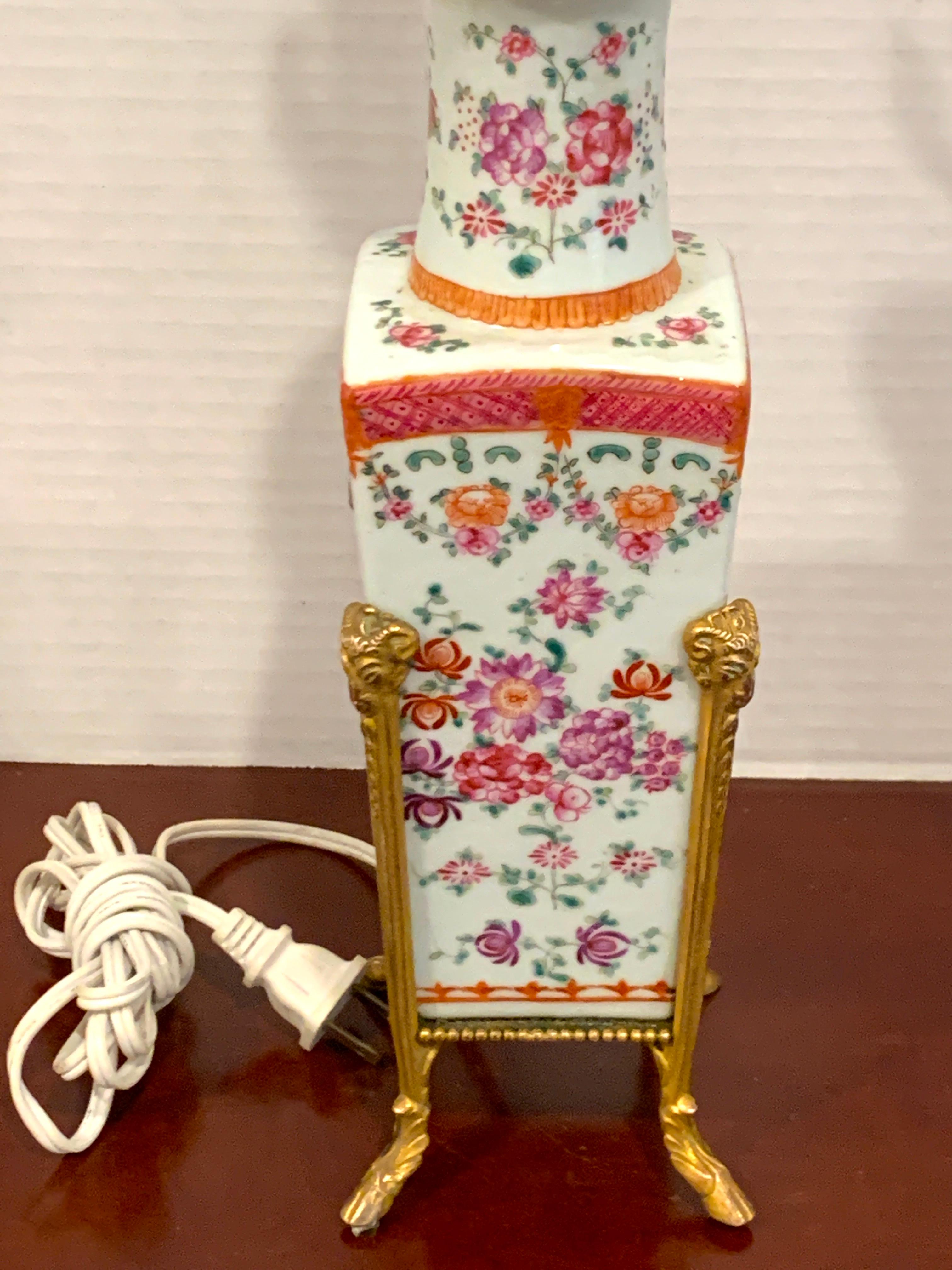 Chinese Export Famille Rose Ormolu Mounted Vase, Now as a Lamp 7