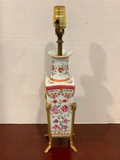 Chinese Export Famille Rose Ormolu Mounted Vase, Now as a Lamp