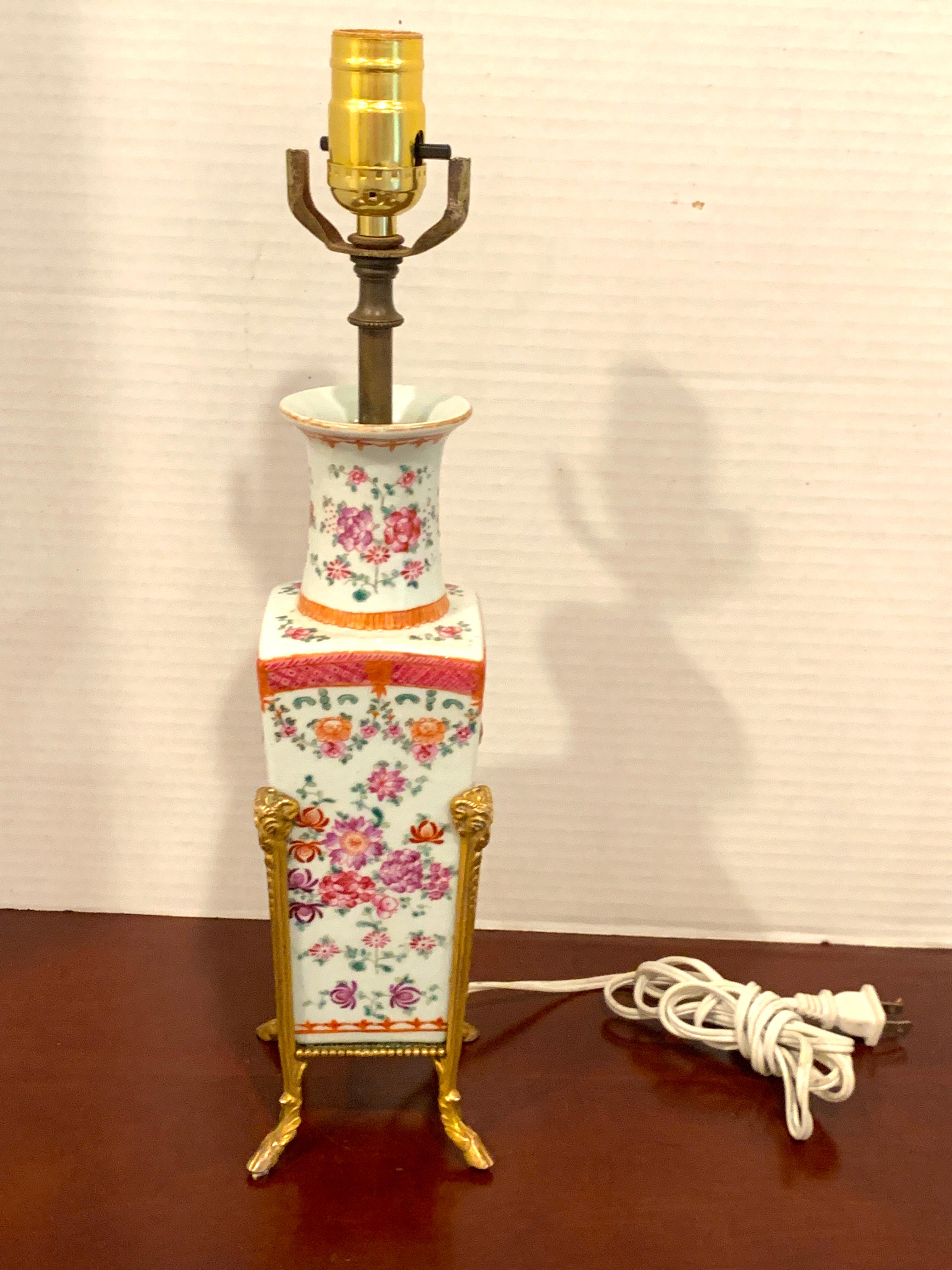 Chinese Export Famille Rose Ormolu Mounted Vase, Now as a Lamp 1