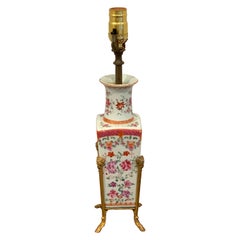 Chinese Export Famille Rose Ormolu Mounted Vase, Now as a Lamp