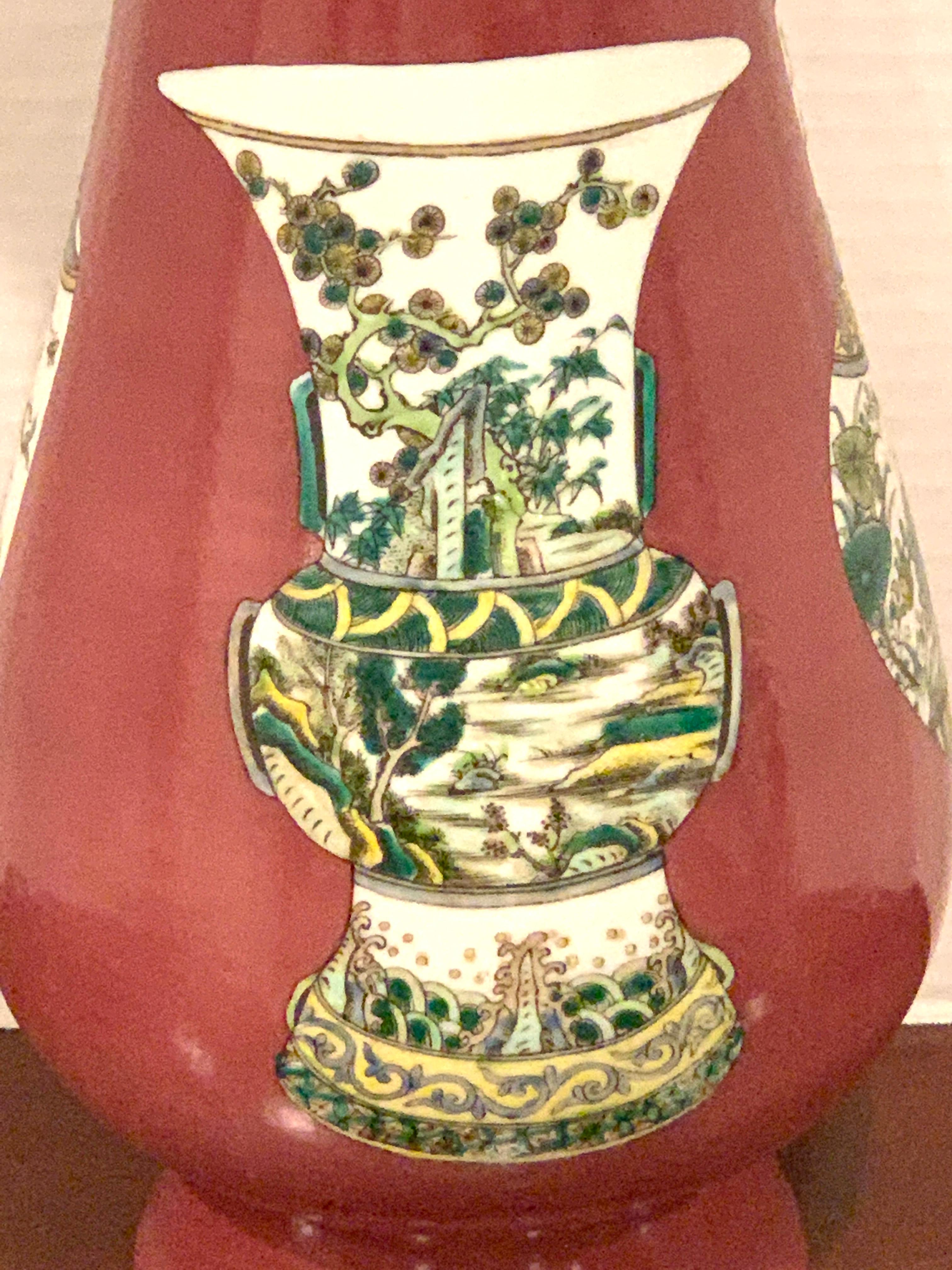 Hand-Painted Chinese Export Famille Rose Plum Background Chinese Vase Motif Vase