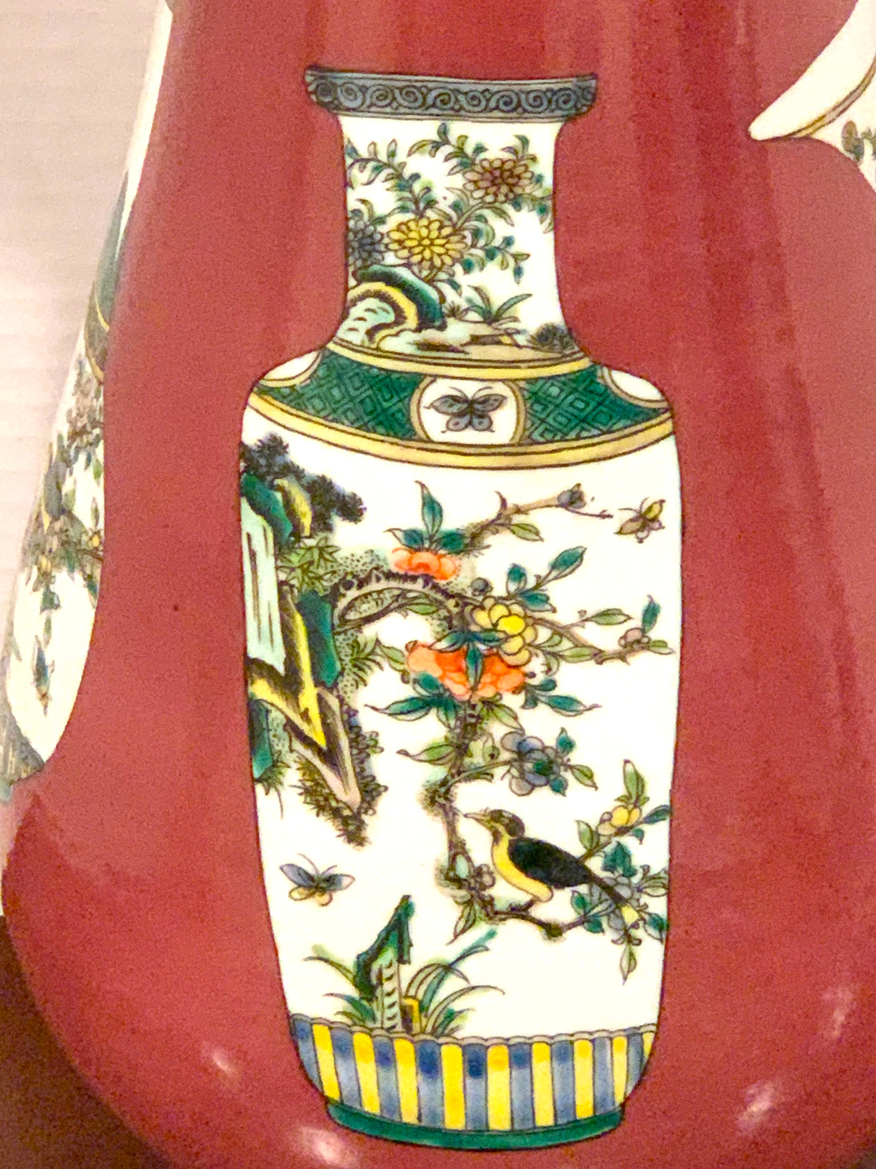 20th Century Chinese Export Famille Rose Plum Background Chinese Vase Motif Vase