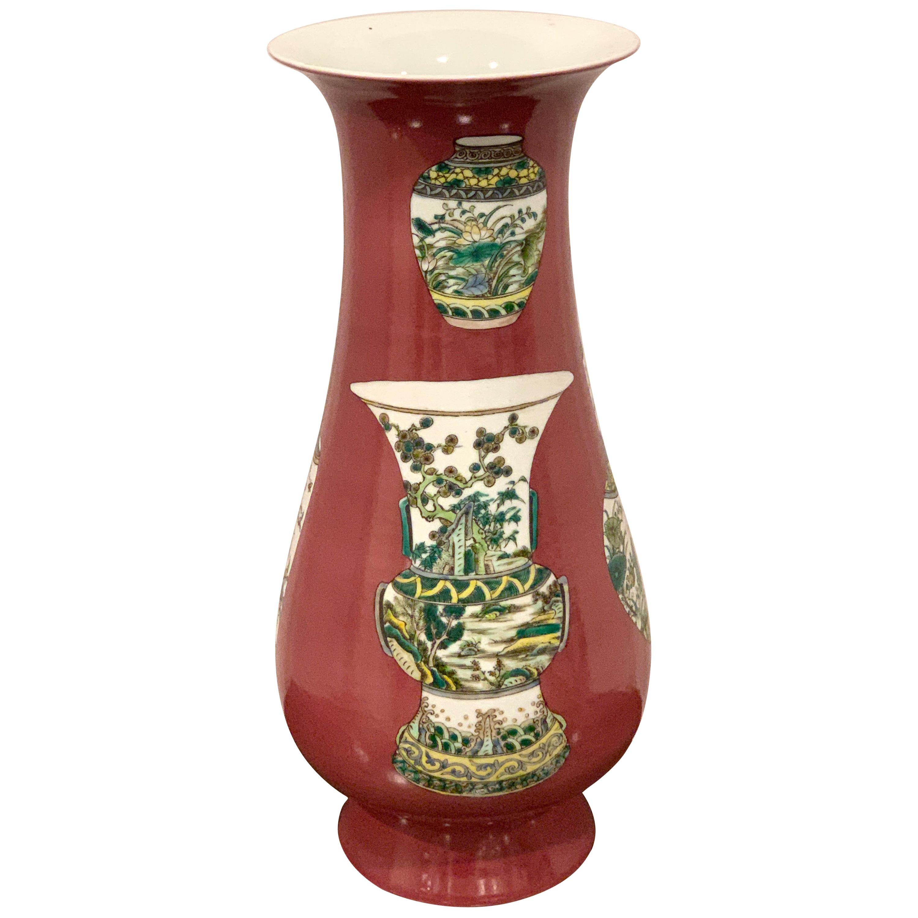 Chinese Export Famille Rose Plum Background Chinese Vase Motif Vase