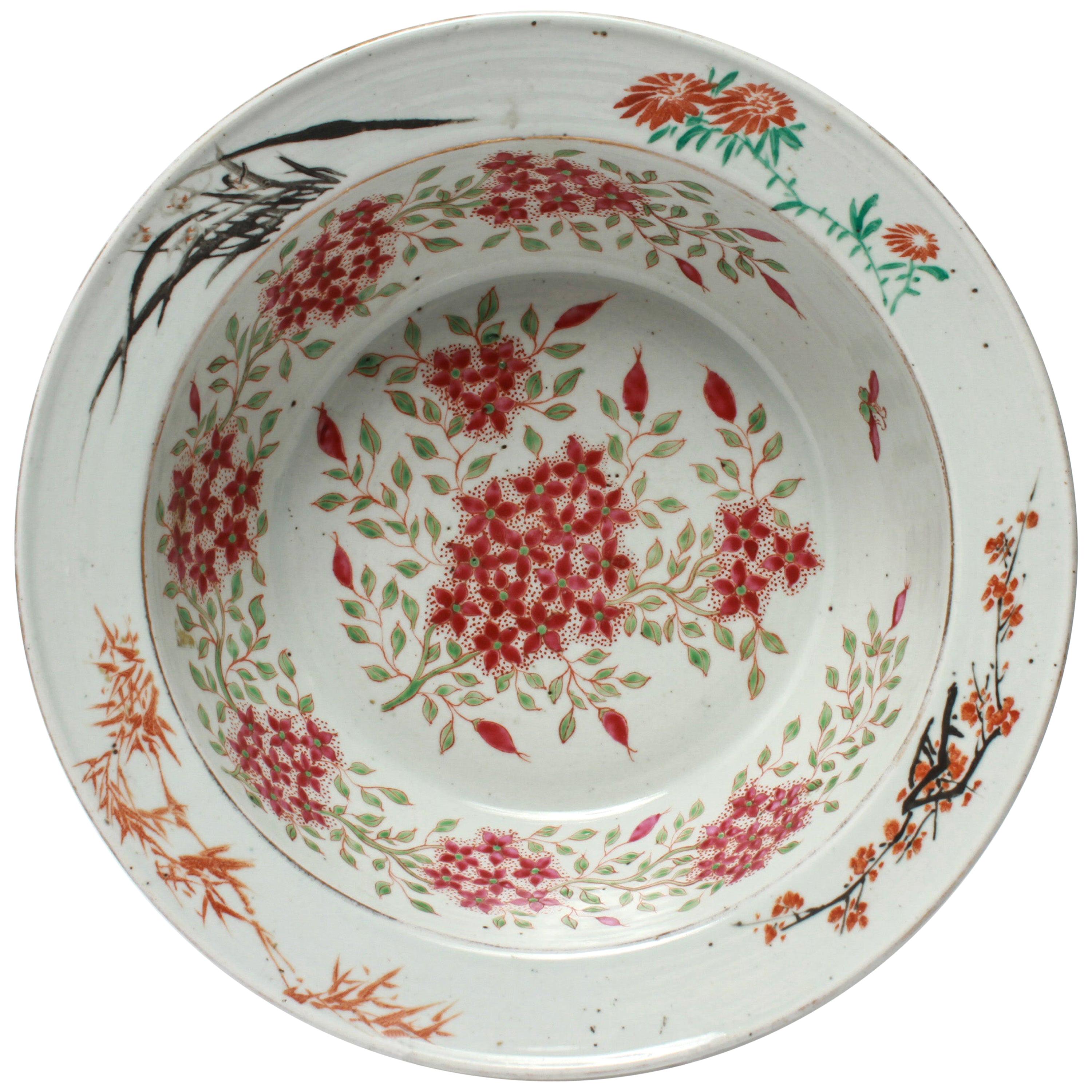 Chinese Export Famille Rose Porcelain Bowl or Basin with Floral Motif
